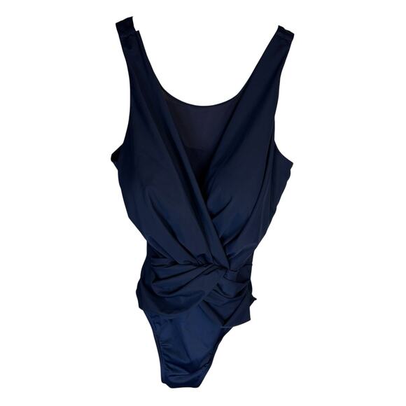 Miraclesuit One Piece Swimsuit Sz 16 Navy Mesh Tummy Control Slimming Palma - Picture 2 of 10